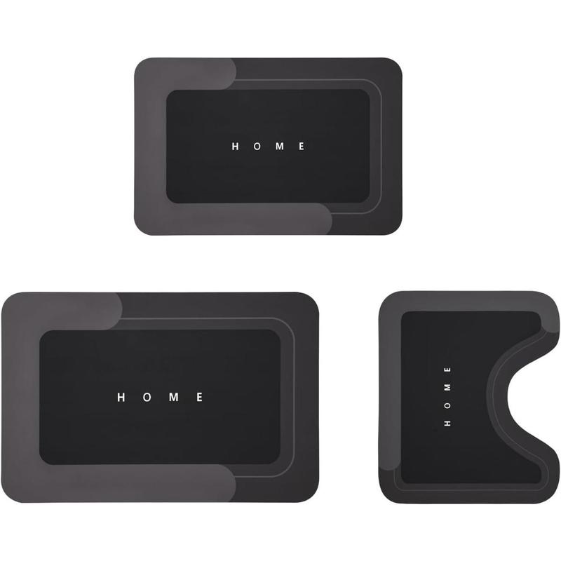 3PCS Absorbent Bath Mat Magic Rug Sets - Quick Drying Non-Slip Rubber Backed Black Mats (16.9''x23.6''+19.7''x23.6''+19.7''x31.9'') for Bathroom Kitchen, Floor Mat