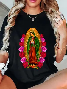 100% Cotton Unisex Our Lady Virgen De Guadalupe Saint Virgin Mary T-Shirt Casual Top