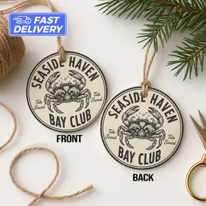 Seaside Haven Ornament, Crab Ornament, Bay Club Ornament, Unique Gift, Coastal Decor, Sea Life Gift, Beach House Ornament