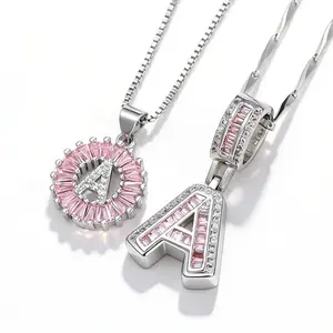 FAITHOPIA 2 Pack Initial Pendant Necklaces for Women, Pink Cubic Zirconia Alphabet Necklace Set, A-Z Letter Charm Jewelry, Dainty Layered Necklaces, Fashion Gift for Birthday, Party, Everyday Wear