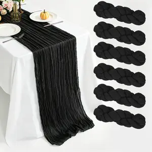 6-Pack Black Cheese Cloth Table Runner, Bohemian Lace Country Style, 35x120/21x120 Inches, Party, Baby Shower, Wedding, Holiday Decor