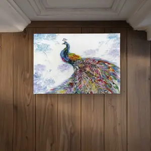 212 MAIN Polyester Loop Door Mat - 17x24 in. Standard Size, Elegant Majestic Peacock Floral Nature Motif Peacock Rug, Crafted Anti-Slip Back, Decorative Contemporary Indoor-Outdoor Statement Piece Textile Rug