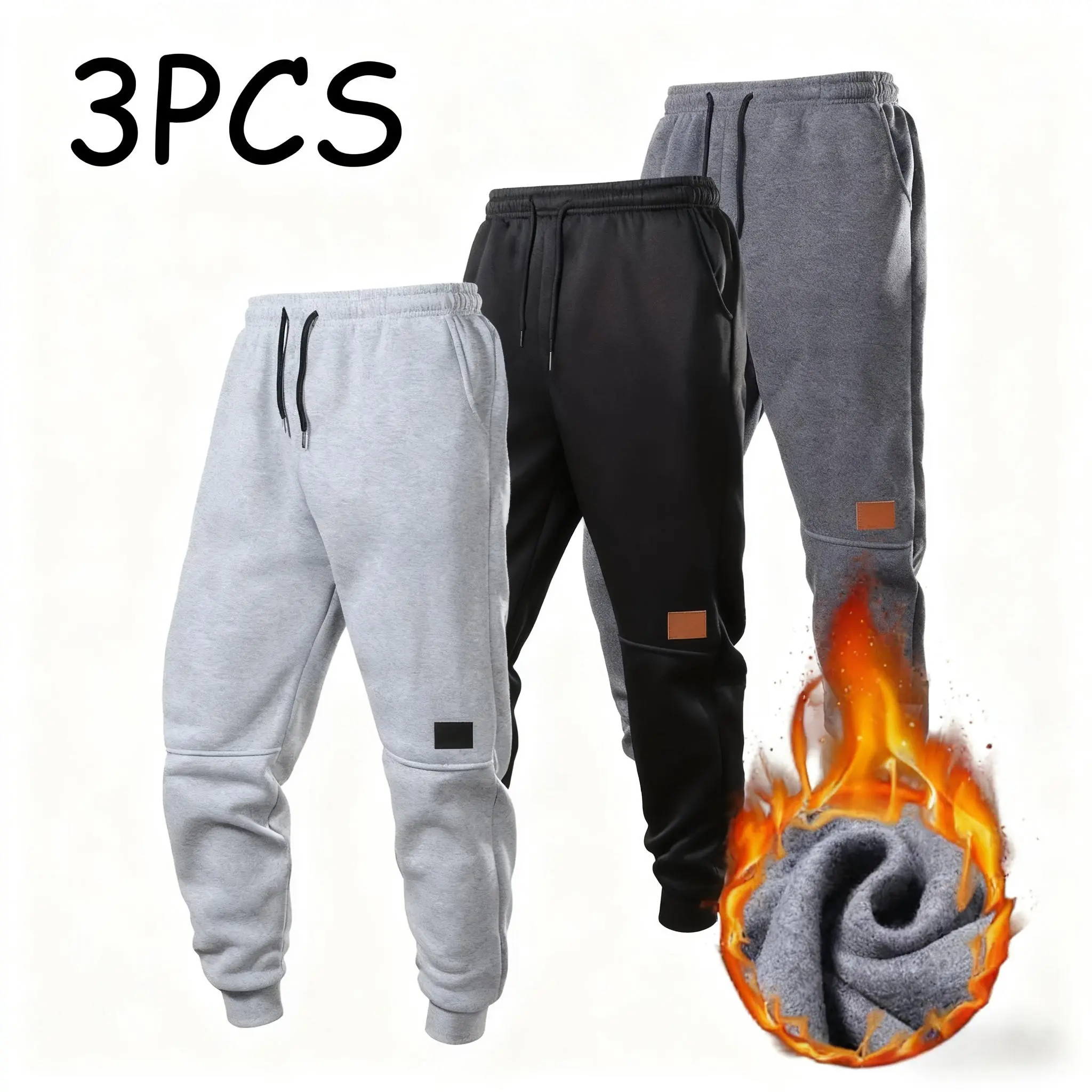 Men's 3-Pack Slim-Fit Stretch Waistband Jogger Pants - Thick, Pocketed, No-Zipper Casual Athletic Wear for Outdoor Activities & Everyday Wear