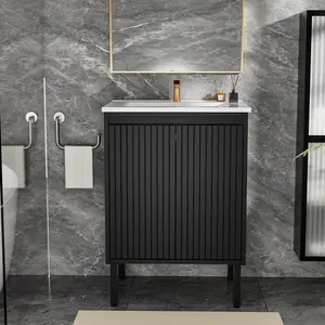 24 Inch Bathroom Vanity with Sink,  Floor - Standing Structure for Stability, Soft - Closing Drawers for Noiseless Operation, Sleek Oak Finish for Modern Aesthetic(White Sink)