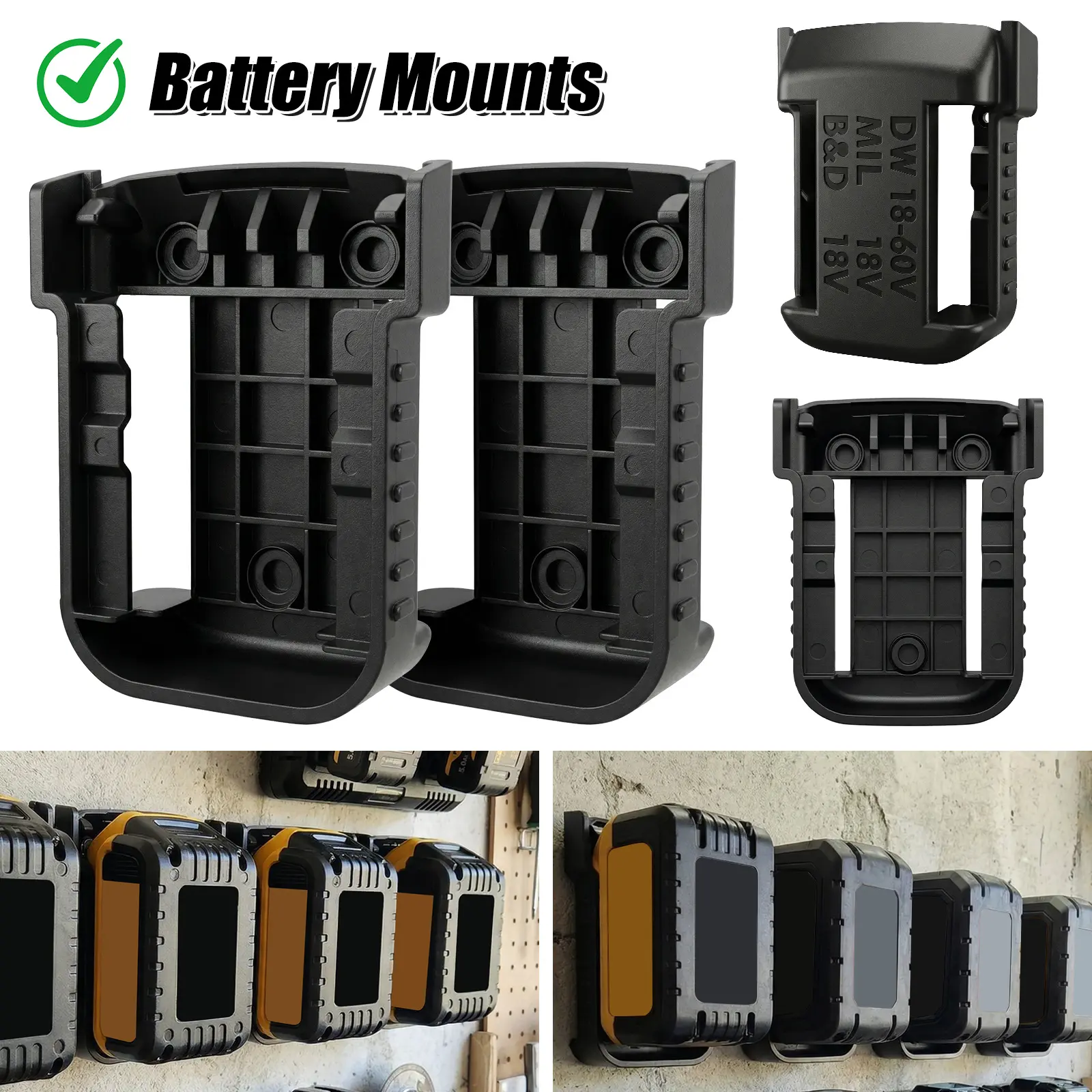 Daily Special: $0.99! Reinforced Battery Wall Mount Bracket - 18v-60v Range, Clickin Tool Hold, Dual Purpose, Firm No-Bend Mount, Hard Material, Easy to Install, Ideal for Tool Shed & Garage Storage (1 Unit Daily Limit)