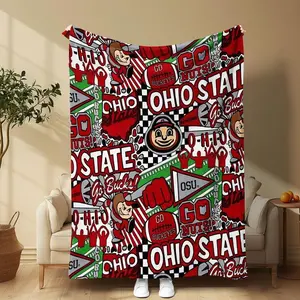 Ohio State University Themed Flannel Blanket, Soft Warm Throw for Sofa Naps Travel Gifts, Cozy All-Season Bedding Accessory