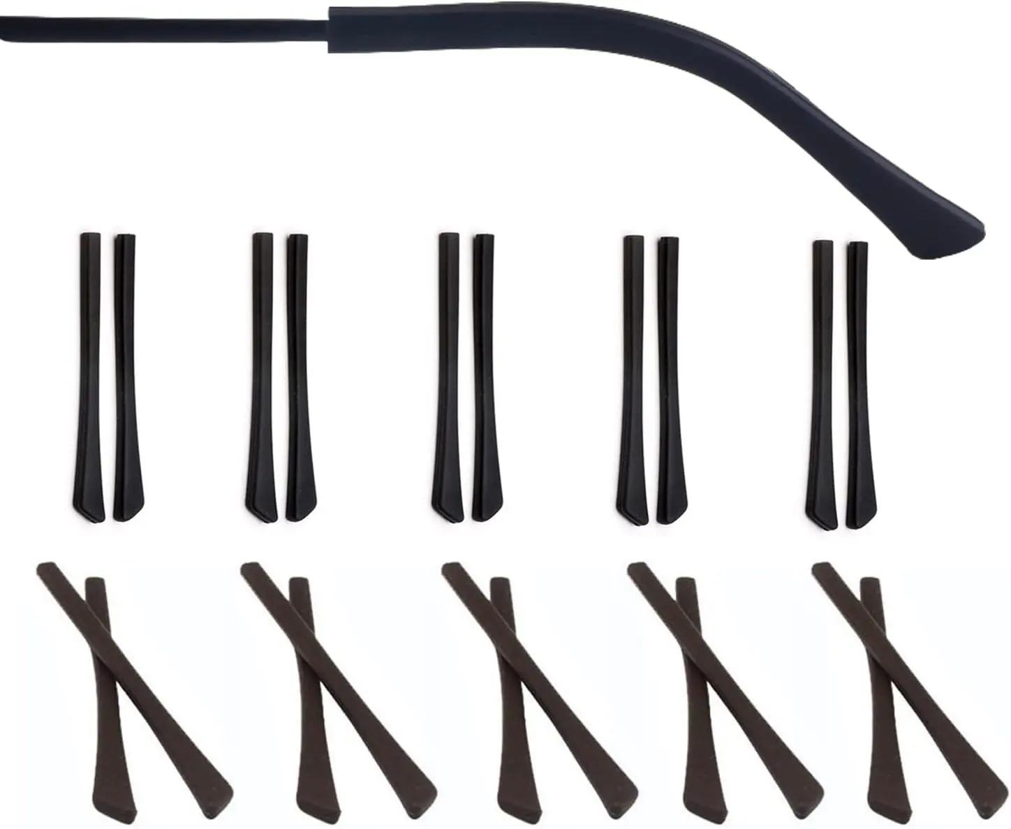 Replacement Glasses End Tips, Anti-Slip  Ear Sock Pieces Tube Sleeve Eyewear Temple Tips for Thin Metal Eyeglass (Black/Brown,10pairs)