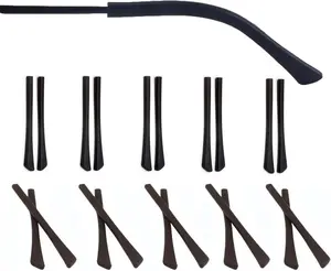 Replacement Glasses End Tips, Anti-Slip  Ear Sock Pieces Tube Sleeve Eyewear Temple Tips for Thin Metal Eyeglass (Black/Brown,10pairs)