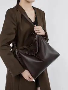 Women's Genuine Leather Shoulder Bag, High-quality Texture, Delicate Shoulder Bag, Adjustable Shoulder Strap, Large Zipper Opening Design, American Retro Style Large Capacity Women's Bag, Leather Satchel