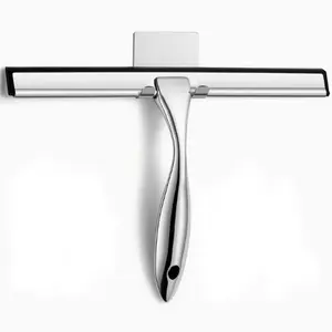 Stainless Steel Shower Squeegee and Window Squeegee with Ergonomic Handle, No-Scratch Silicone, Sticky Holder, Bathroom Mirror Cleaner, Household Cleaning Tool