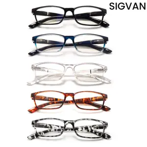 5 Pairs Classic Rectangular Anti Blue Light Readers Glasses with Flexible Spring Hinges