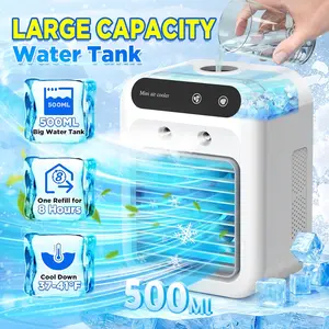 【Summervibes】Portable Air Conditioner 3-in-1 Fan with 2 Mist Speeds – Personal Evaporative Cooler for Bedroom, Office & Camping, 1800mAh Battery & 500ml Tank mini air cooler fan