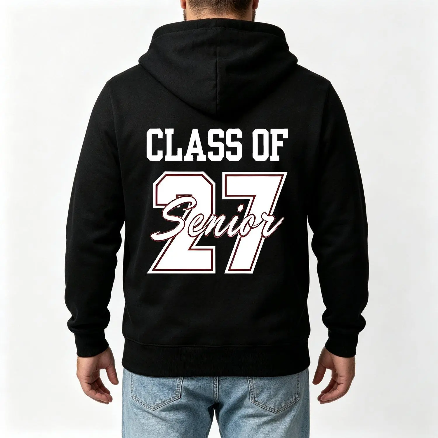 CLASS OF 27 Senior Letter Print Design Pattern Print Letter Pocket Hat Fleece Hooded Men's Hoodies Sweatshirt Outerwear Fashion Casual Style