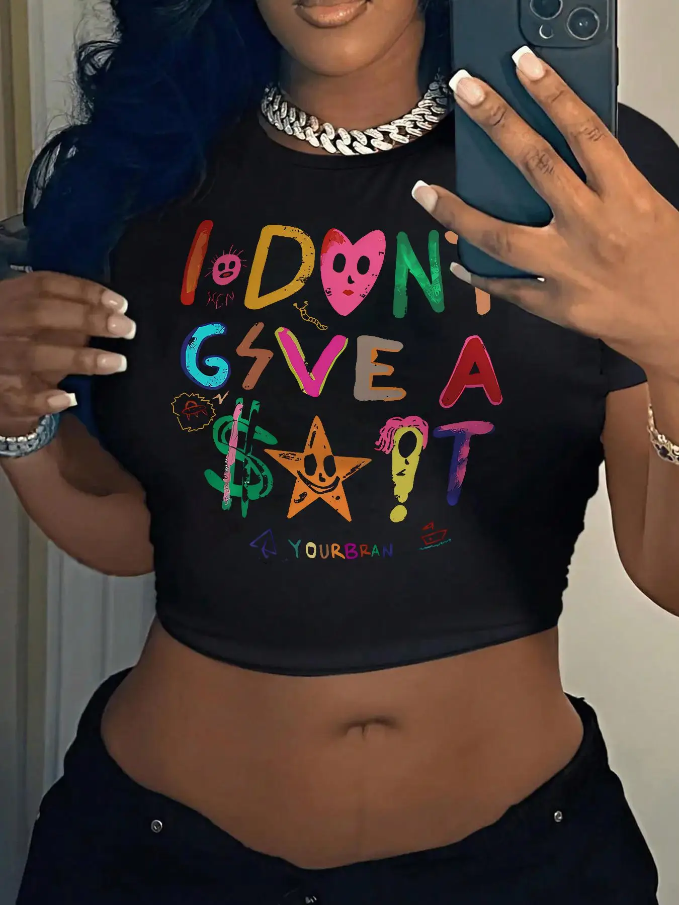 Women's Cartoon Letter Print Round Neck Short Sleeve Crop Tee, Fashion Casual Crew Neck T-shirt for Daily Holiday Vacation Outdoor Wear, Ladies Clothe