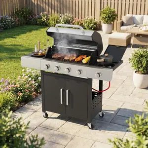 Belord 4-Burner Propane Gas Grills with Side Burner, 44000 BTU Output Stainless Steel Burner Barbecue Grill with Cast Iron Grate & Side Tables, Gas BBQ Grill Propane for Patio Picnic, Outdoor Cooking