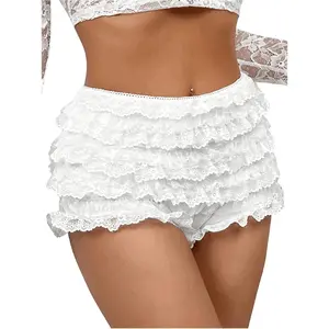 Women's Y2K Ruffle Lace Shorts Lolita Bloomers Layered Low Waisted Shorts Bow Front Pumpkin Short Pants