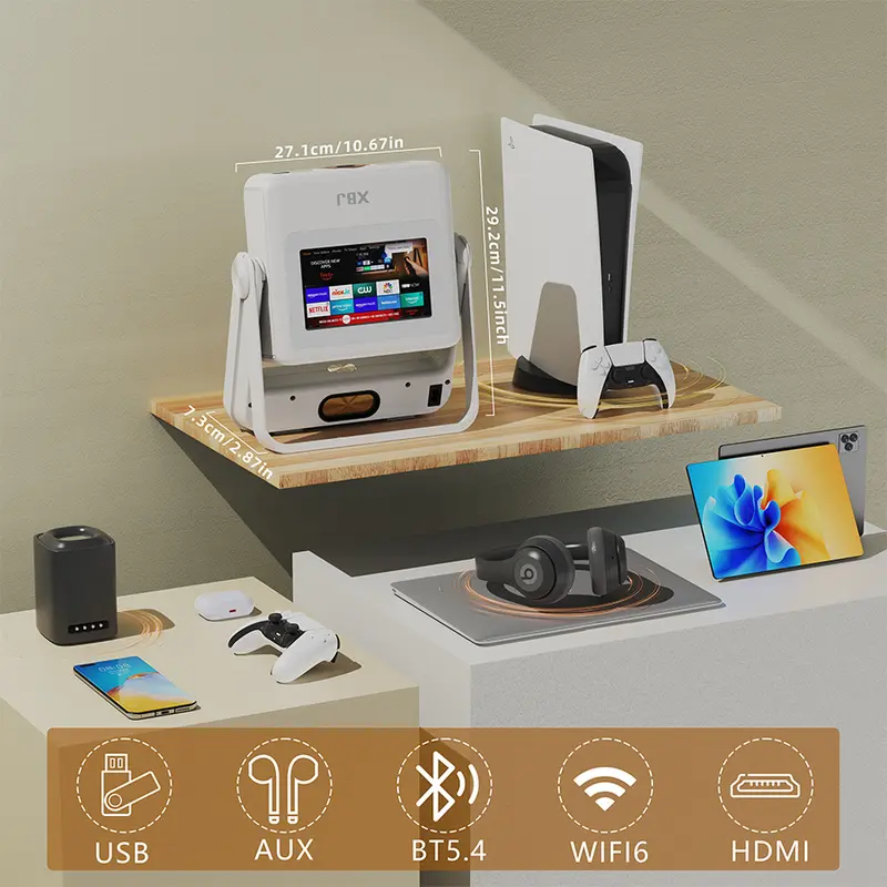 XBJ 4K WiFi Smart Projector - 800ANSI Lumens, WiFi6/5G, BT5.2