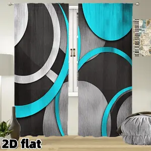 2Pcs Modern Geometric Curtains, Home Decoration Curtain, Circle Pattern Turquoise Black Grey Design Rod Pocket Style Semi Sunshade Polyester Fabric Suitable for Living Room Bedroom Window Treatment Home Decor Privacy Protection