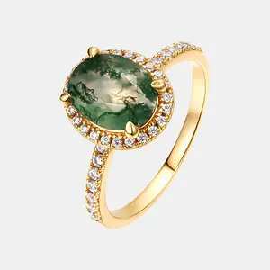 【764-CS】Valentine's Flash “Mystic Moss” Earth's Heart Moss Agate Elegant Event Ring