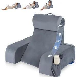 2-in-1 Adjustable Reading Pillow, 30-90° Stepless Adjustable Angle & Height Back Wedge Pillow with Detachable Arm Rest, Backrest Pillow for Reading Gaming Working on Bed Couch, Medium