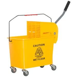 21-Qt Compact Mop Bucket with Wringer, Wheels and Separate Dirty-Clean Water Compartments, Yellow Laundry Home Supply Tool