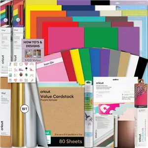 Cricut Ultimate All-in-One Materials and Accessories Bundle - 150+ Piece Beginner Sampler Material Kit for Cricut Explore Air and Maker Machines - Vinyl, HTV, Card Making Packs, Pens & Sticker Paper