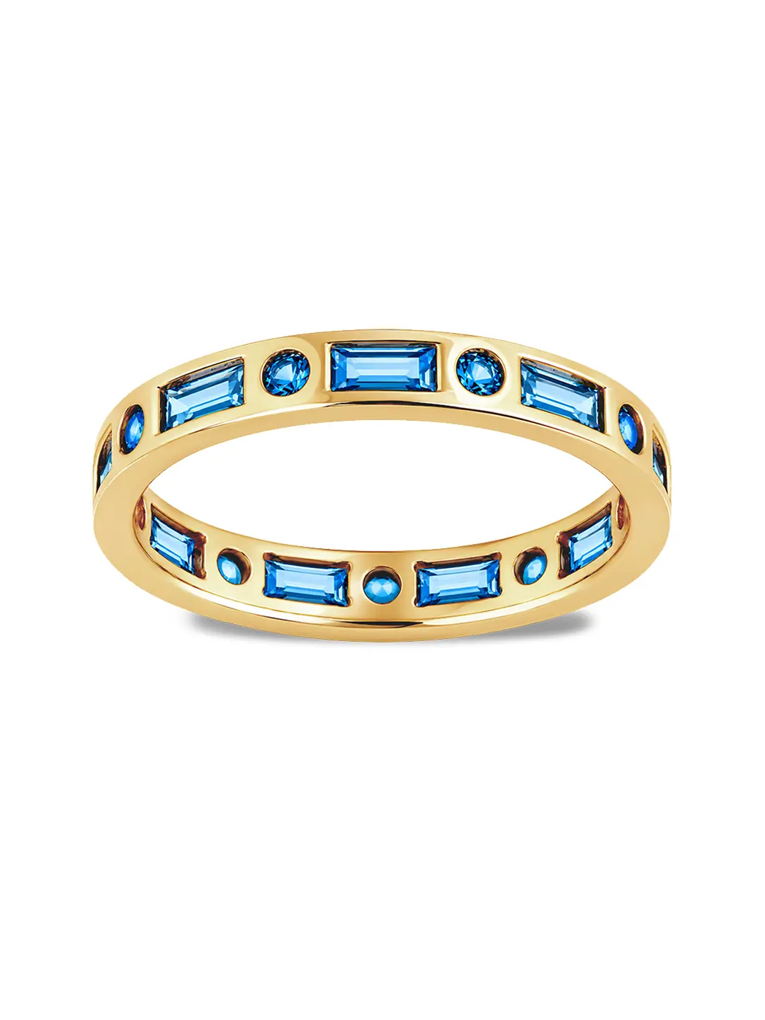 Classic Band Sterling Silver Female Aquamarine CZ Ethel Ring, Plated Silver Rings