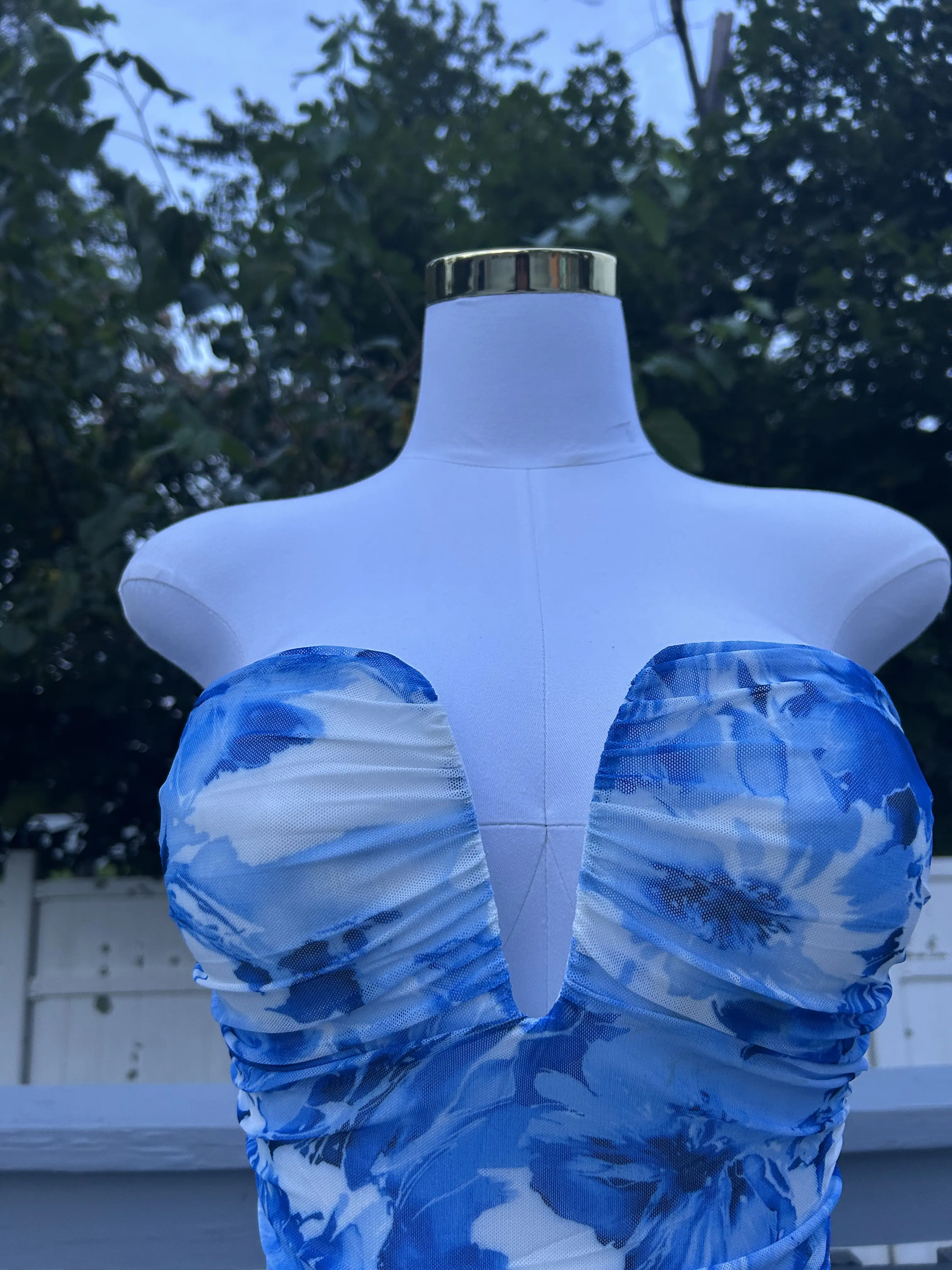 anthropologie blue heart dress Mabel Strapless Satin Dress