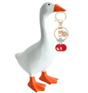 Magnetic Desk Goose Key Holder, 6.5 Inch Funny Resin Goose Statue for Home Office Decor, Creative Keychain Hanger Housewarming Gift