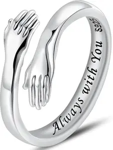 Hug Rings for Women Sterling Silver Adjustable Ring for Women Daughter Hand Ring Jewelry for Birthday Gifts Holiday Gift for Women Teens