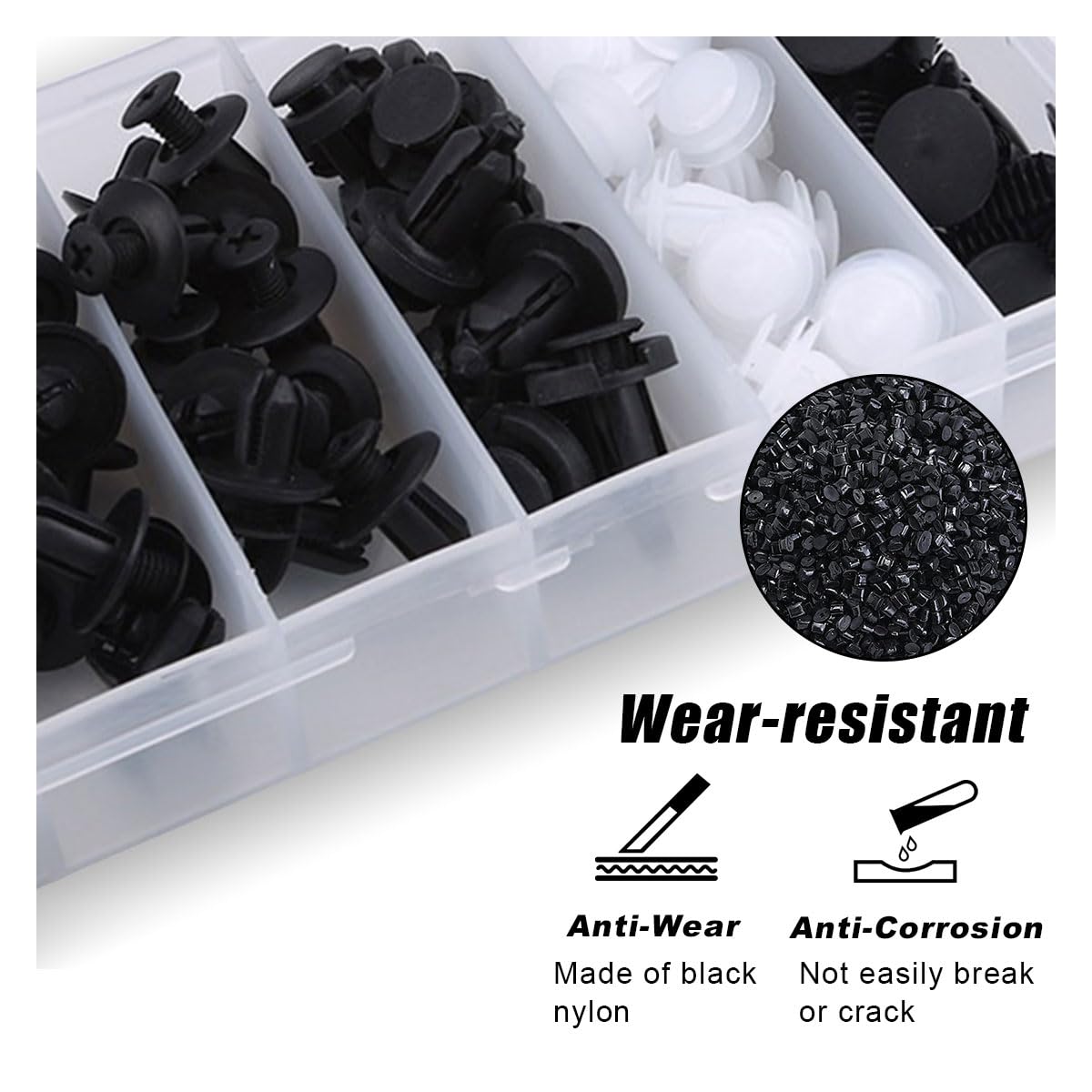 100 PCS Car Bumper Retainer Clips, 6.3mm 8mm 9mm 10mm Nylon Fasteners Rivet Replacement Kit, Push-in Screw Bumper Push Rivet Clip with Removal Tool, Suitable for Most Models (Black)