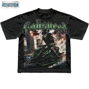 ANB-AnboaWear Street Life Men's Y2k Style Graphic Funny Printing (220 Pure Cotton T-Shirt)Skull Rider Art, Front - Back Design, Men's Summer Round Neck Short Sleeve Casual T-Shirt, Summer Street Sports Life