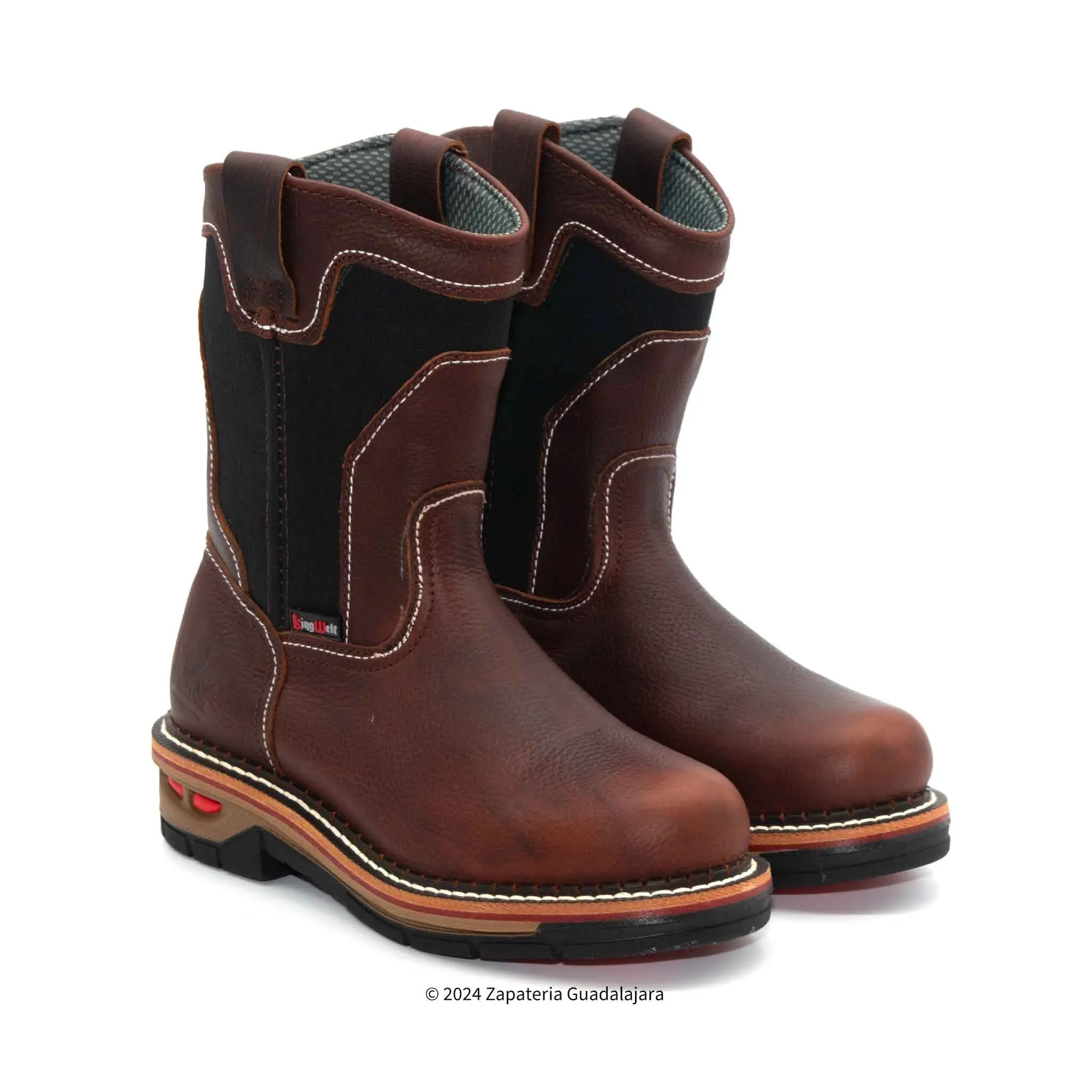 Men's Bronco 10" Brown Leather Work Boot - Soft Toe, Pull-On, Shock-Absorbing, Design-Focused Walking & Work Safety Footwear