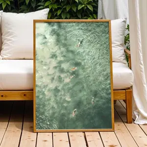 Sage Green Surfers Wall Art | Retro Ocean Waves Poster | Surfboard Beach House Decor | Aerial Surf Photography Print | Coastal Swimming Artwork | Room Decor, Unframed | 5 Sizes (8x12–27x40 inch)