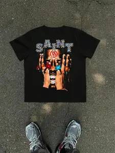 Men's Regular Fit Face Print Graphic Tee, Casual Comfy Round Neck Short Sleeve T-Shirt for Summer, Fashion Men's Top for Daily Wear, Casual Letters Print
