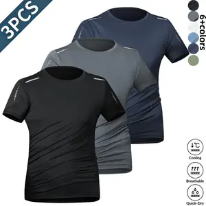 Male 3-Pack Short-Sleeve Sports Shirts - Urban Casual Style, Reflective Stripes, Line-Defined Clean Look, Lightweight Breathable Fabric for Draping & Cooling, Slim Fit Silhouette fathersdaygift