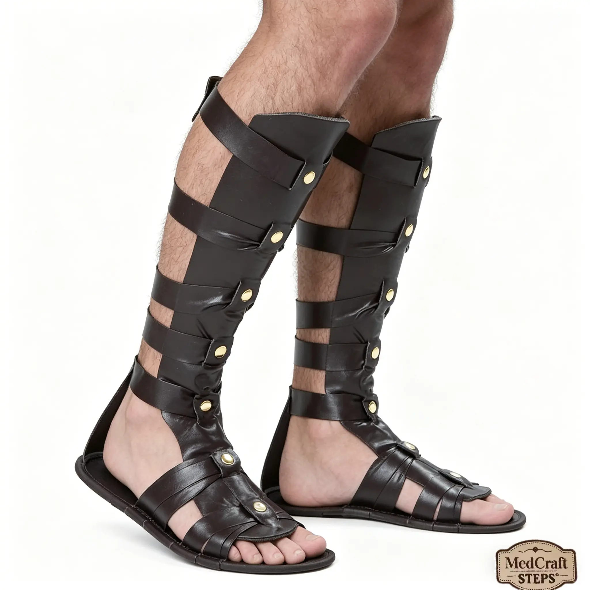 Men's Medieval-Renaissance Roman Gladiator Ankle-Strap Buckless Decorated Rubber-Soled Retro Leather-Strap Sandals - Comfortable Walking Shoes Based on Classic Historical Designs, Ankle-Strap Men's Sandals, Buckless Men's Sandals Boy Footwear