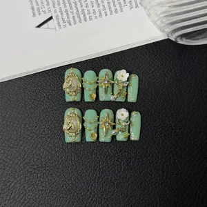 Hailey's square shape jade royal luxury acrylic handmade press on nails