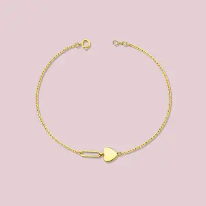 14K Solid Gold Heart Paper Clip Bracelet.