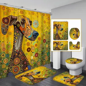1/3/4PCS Colorful Dog Shower Curtain set, Vivid Yellow and Brown Dog Bathroom Decor, Accessories with Bath Mat, U-shaped Mat, Toilet Lid Cover, 12 Hooks 180x180cm Curtain, Dog Enthusiast, Home Decor, bathroom accessories.