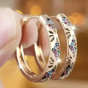Fashionable Artificial Zircon Decorated Hoop Earrings,Trendy All-match & Exquisite Jewelry for Birthday Gift,Statement Earrings,Fashion Accessory, Fashionable Jewelry Accessories