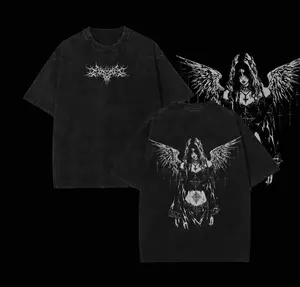 Y2K Gothic Angel Washed Hoodie, Sad Angel Tshirt – Dark Aesthetic Streetwear, 2k Clothing,Menswear Oversized Tops, gym,Clothing,Clothes gothic y2k,Vintage Mens