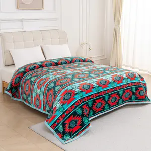 Oversized Super Plush Turquoise Concho Tribal Southwest Aztec Flannel Blanket