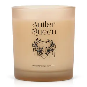 Leaping Bunny Antler Queen Candle - 14 oz Wooden Wick Coconut Wax Scented Decor Ornament with Bergamot Lemon Cedar Vetiver Notes