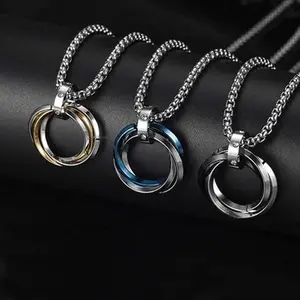 Three ring interlocking pendant necklace set with small rhinestones made of titanium steel colorfast simple and exquisite suitable for both men and women