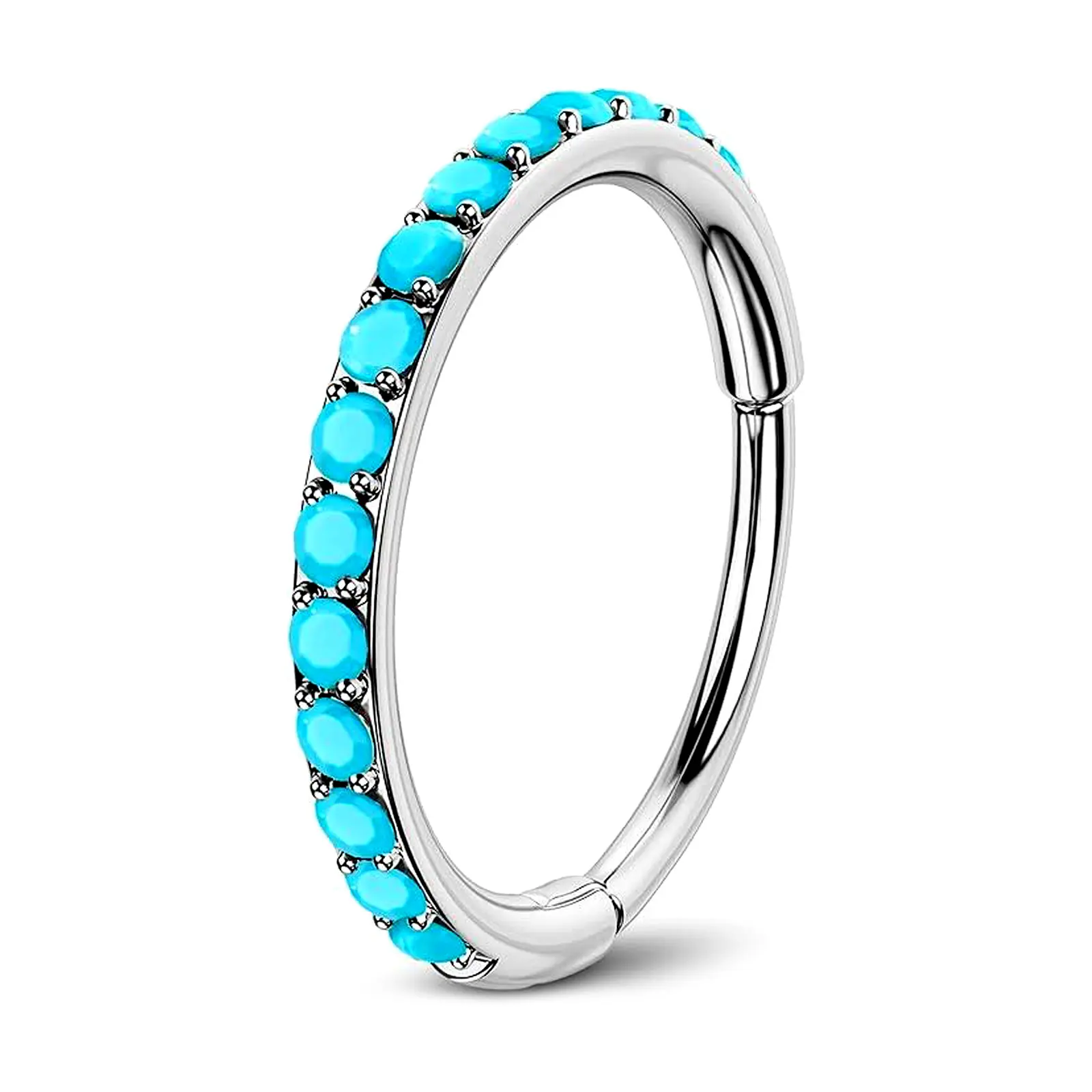 Unisex 20G Titanium Turquoise Hinged Latch Nose Ring - Hypoallergenic Body Jewelry, 6/7/8mm, for Daily Wear, Intense Workouts, Cartilage Helix Rook Tragus Conch Daith Earrings, Septum Lip Piercings, 6Mm
