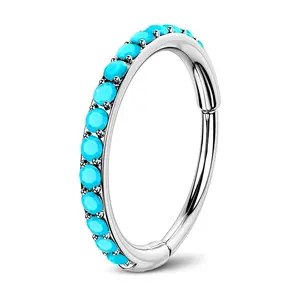 20G Titanium Turquoise Hinged Nose Ring | Hypoallergenic Piercing Jewelry Nose Piercings 20G Segment Cartilage Helix Rook Tragus Conch Daith Earrings Septum Lip Jewelry 6/7/8mm