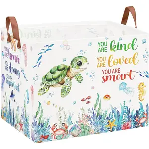Sea Turtle Toy Basket, Beach Pool Toy Basket Ocean Nursery Laundry Hamper Fish Bin The Sea Nursery Box