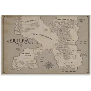FGJERIO Vintage Throne of Glass Erelia Map Canvas Poster Wall Art Decor Print Picture Paintings for Living Room Bedroom Decoration 20x30inch(50x75cm)
