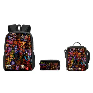 Five Nights at Freddy’s 3 In 1 Backpack Set With Lunch Box Pencil Case For Boys Girls Teens Game Fans Large Capacity Bookbag Travel Daypack Back To School Gift For Anime Lovers Cartoon Fan Aesthetic Backpack Set